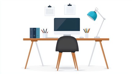 Modern Home Office Desk Workspace Illustration