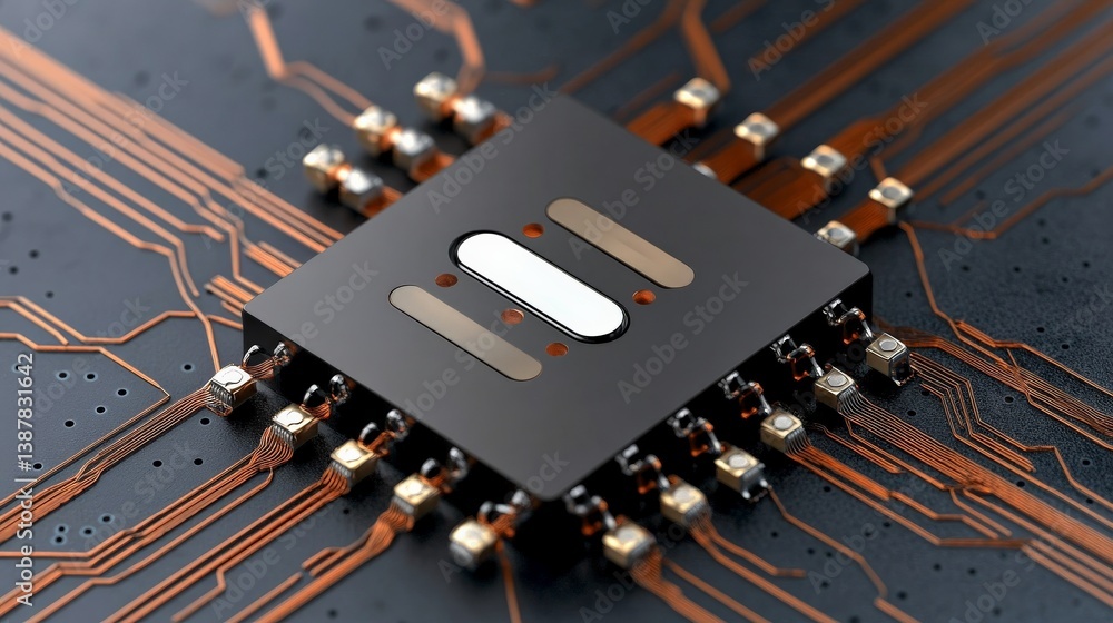 Aufkleber detailed close-up of a microchip with circuit board background