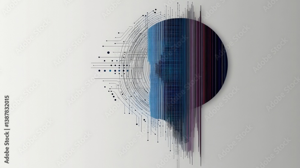 Poster abstract digital art with lines and circles on a light background
