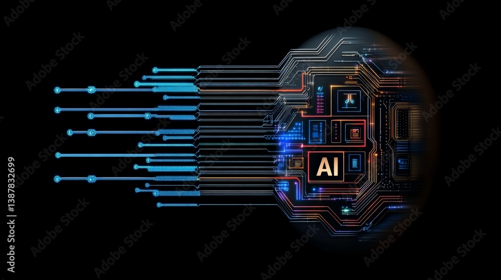 Poster futuristic artificial intelligence concept with circuit design and colors