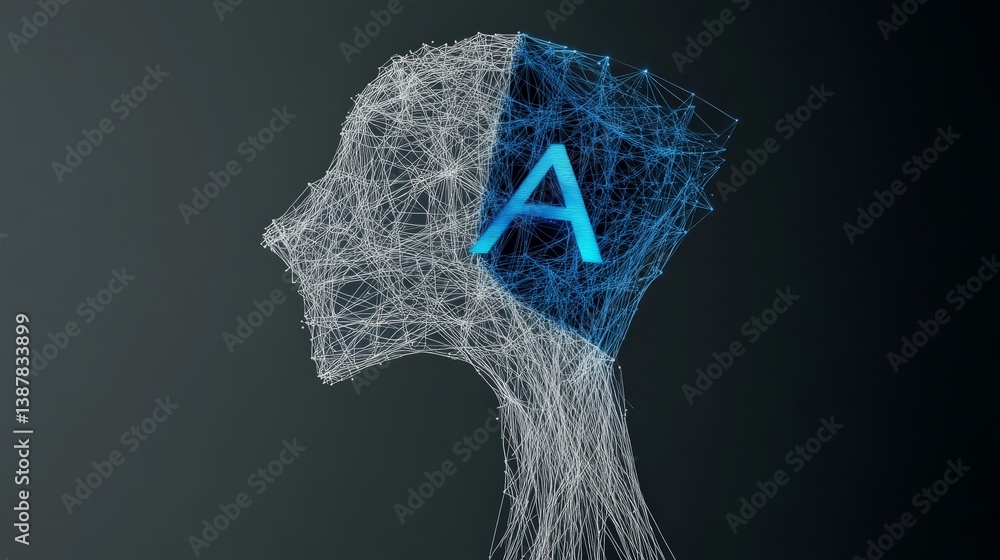 Poster abstract human head design with neural network visualization