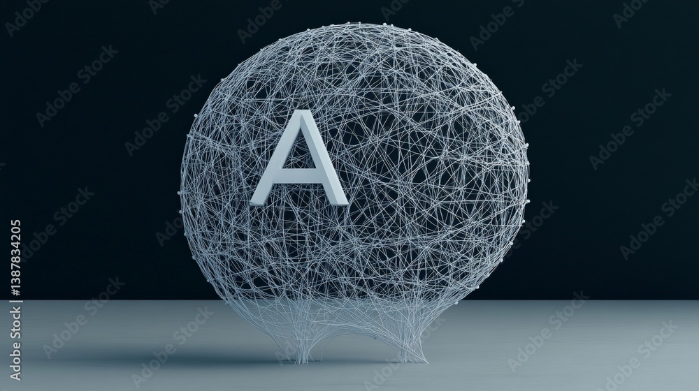 Poster abstract 3d network sphere with letter a on minimal background