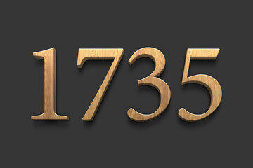 3D wooden logo of number 1735 on dark grey background.