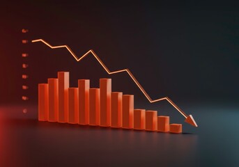 Financial chart with falling line graph for stock market analysis, visualization of trade data in digital business, bearish trend indicates recession