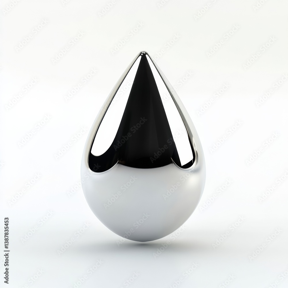 Poster glossy 3d teardrop with smooth reflective surface in minimalist style