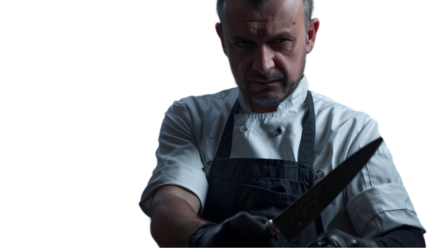 Chef with knife with dark background.