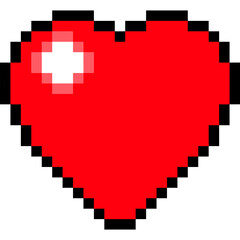 Fototapeta premium Pixel red heart. Heart shaped pixel art style. Pixelated icon
