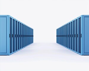 Obraz premium A row of blue lockers stands in a bright, minimalistic space, creating a sense of organization and functionality.