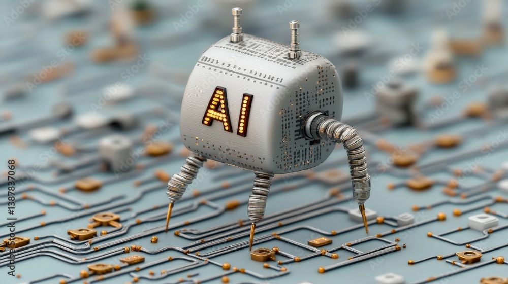 Aufkleber cute robot with ai letters on circuit board background