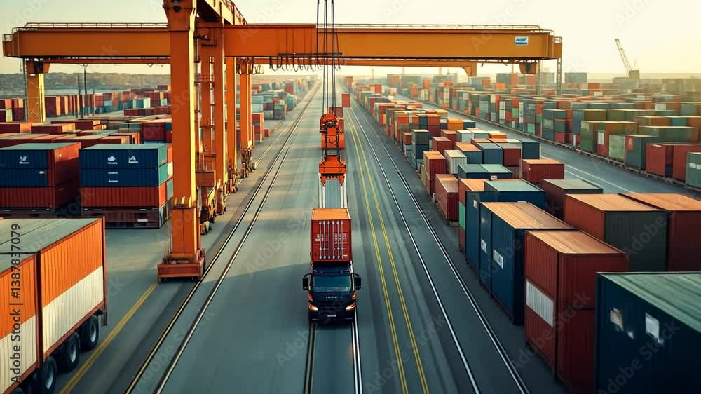 Poster logistics operations in a busy shipping container terminal generative ai