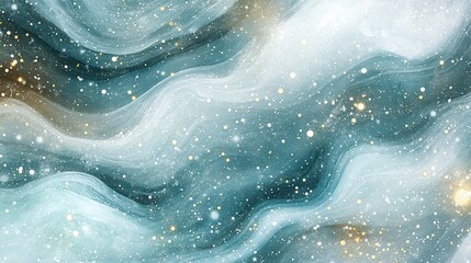Obraz premium A mesmerizing mix of glowing abstract snow trails swirling in emerald green and golden hues