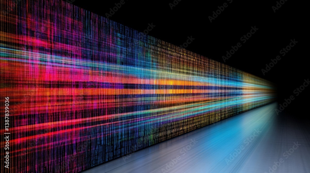 Poster colorful digital data streams with vibrant light effects in motion