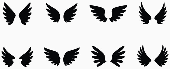 Obraz premium Set Of Black Wing Silhouettes On White Background Vector Illustration