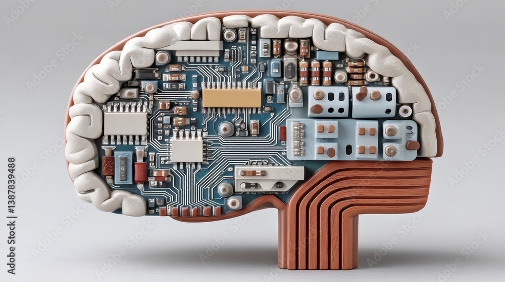 Poster intricate electronic brain circuitry, a visualization of artificial intelligence and technological i
