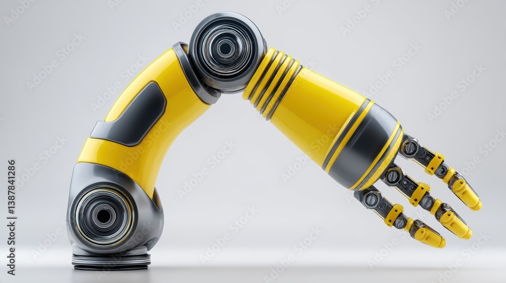Poster robotic arm and hand, exploring advanced automation manufacturing capabilities for enhanced efficien