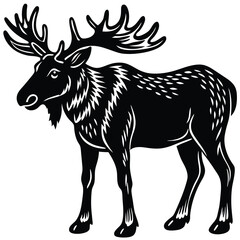 Adobe IllustratorVector silhouette moose with fir trees - animal in nature Norway and Sweden - Creative Design Element Artwork