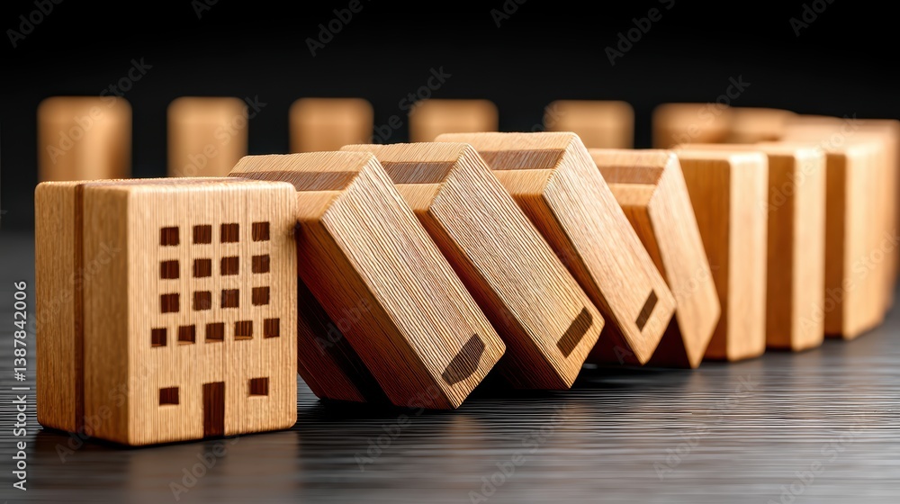 Poster intriguing arrangement of wooden blocks on a table, study in simplicity and design