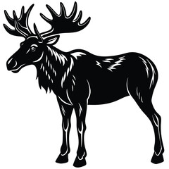 Adobe IllustratorVector silhouette moose with fir trees - animal in nature Norway and Sweden - Creative Design Element Artwork