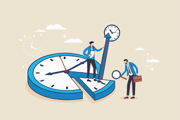 Time or attendance tracking system, analyze work efficiency in project management, productivity, workflow or effort, time spending to finish task concept, businessman cut clock in piece to analyze.