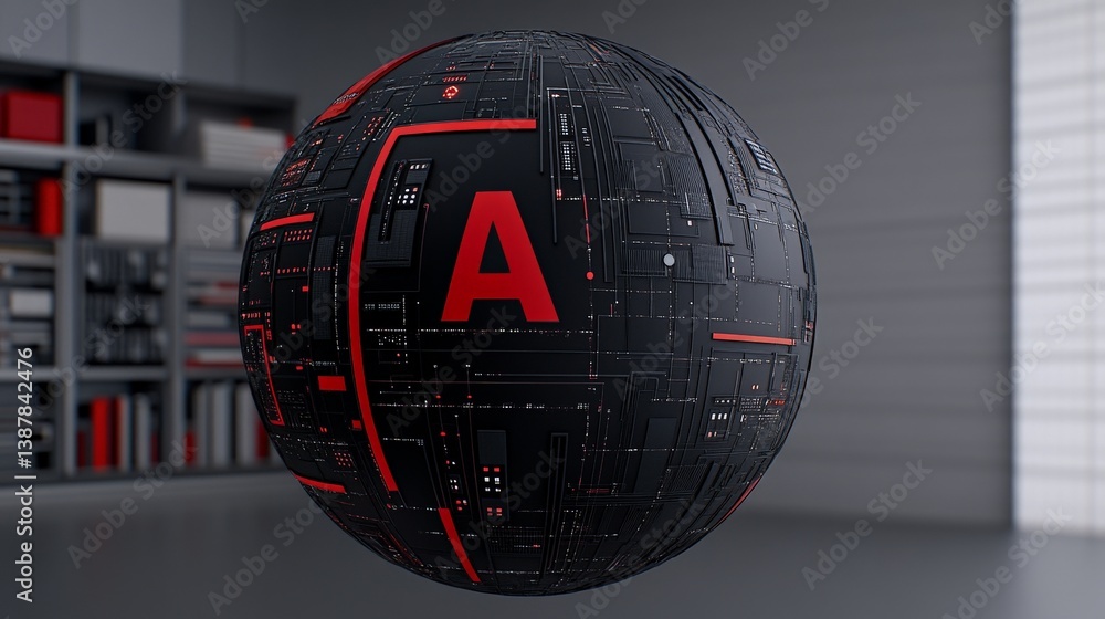 Aufkleber futuristic abstract sphere with circuit patterns and red accents
