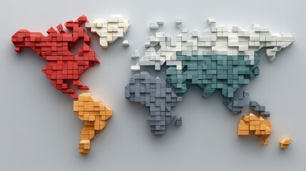 Wooden block world map, a visual representation of global interconnectedness and geography