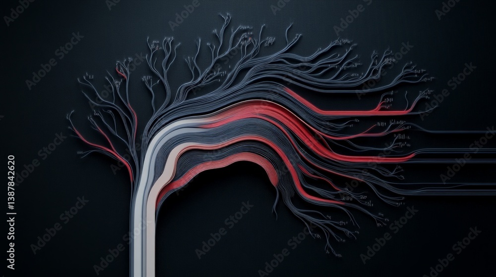 Aufkleber abstract artistic tree design with colorful lines on dark background