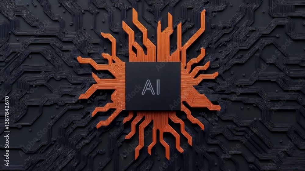 Poster artificial intelligence concept with circuit board design and chip