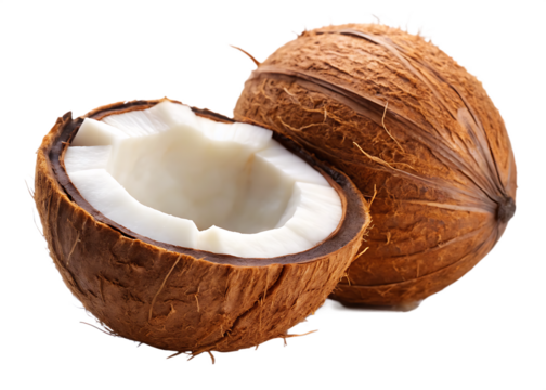  Coconut Cocos nucifera shelled, kernel meat, cracked, irregular shaped isolated on white background png