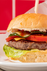 Closeup on fresh american classic hamburger