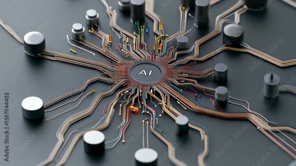 Poster abstract circuitry background with ai technology concept design