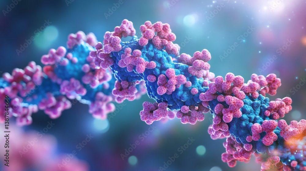 Poster tiny 3d protein molecule hovering softly in abstract background