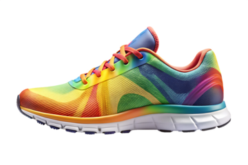  colorful cool running sneakers mockup isolated on white background PNG