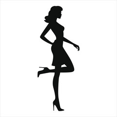 Stylish Silhouette of a Woman in a Short Dress and Heels/Elegant silhouette of a woman, side view, wearing a short dress and high heels.