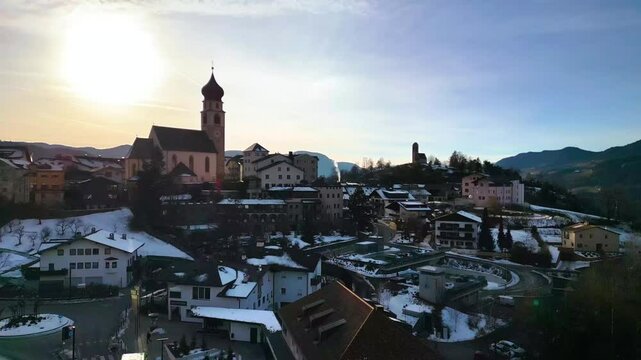 Panorama of the Dolomites and the villages of Alto Adige. Fi&eacute; allo Sciliar
