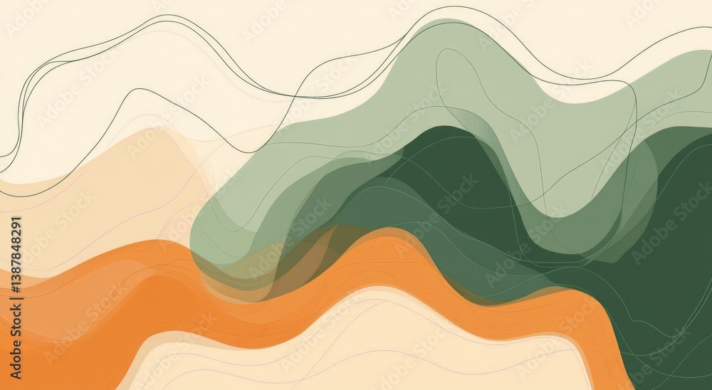 Poster an abstract art composition featuring layered shapes and lines