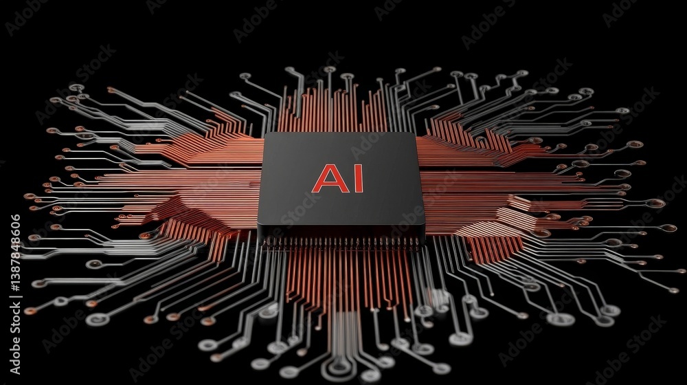 Aufkleber ai microchip surrounded by circuit lines representing technology growth