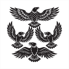 Fototapeta premium Eagles Silhouette Vector Set Free Vector