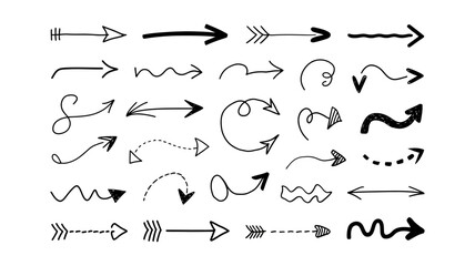 Arrow Collection: A collection of hand-drawn arrow designs, each with its own unique style, including straight, curved, dotted, and wavy variations.