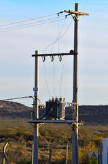 high-voltage power lines on the argentine Patagonian plateau