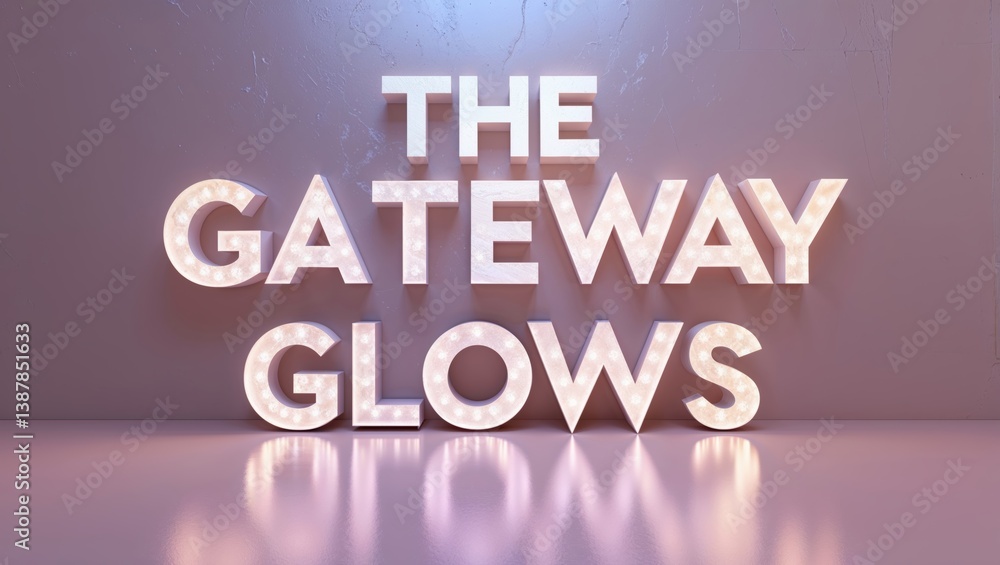 Aufkleber illuminated letters spelling 'the gateway glows' on a reflective surface, creating a vibrant ambianc