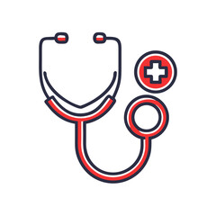 Stethoscope and Medical Cross Icon in Red and Blue Style  