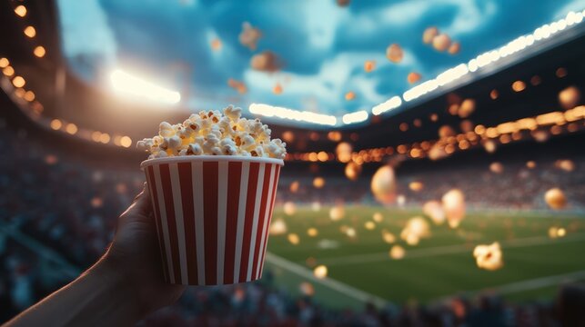 A captivating view of stadium experience with popcorn at an exciting match