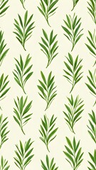 Fototapeta premium Botanical pattern of green leaves on a beige background, nature inspired art