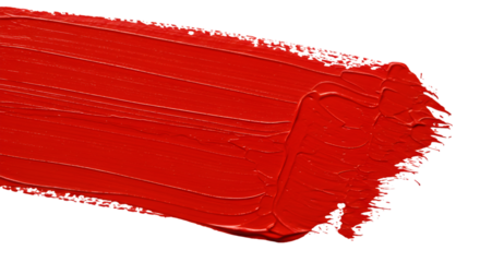 Vibrant Red Paint Stroke on Transparent Background Texture for Creative Use