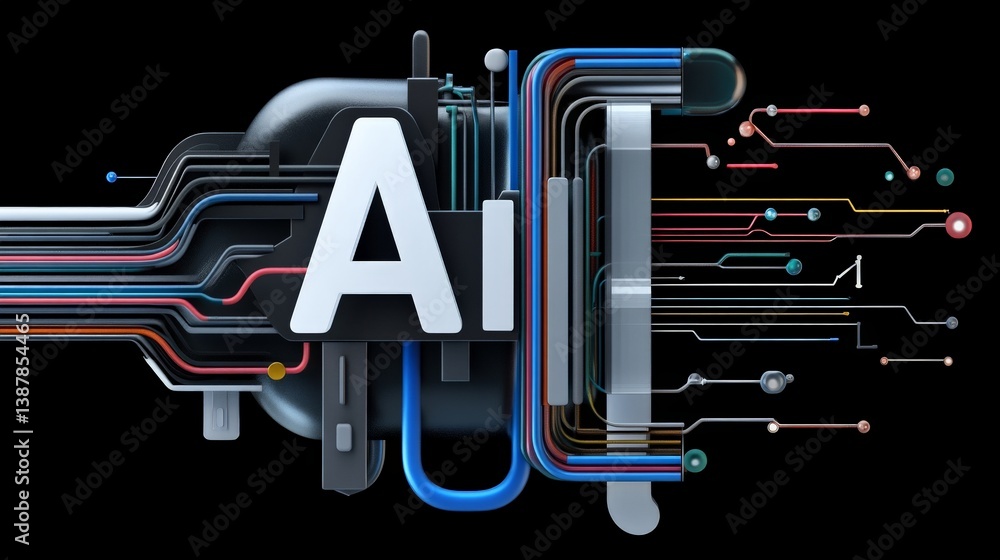 Poster abstract representation of artificial intelligence with colorful cables