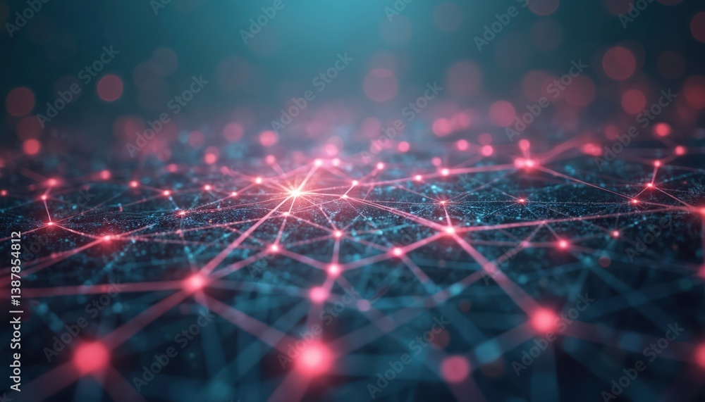 Aufkleber Abstract digital data plexus tech background. Futuristic network of connected points, lines. Cyberspace, information communication science concept. Binary code, data transfer visualization.