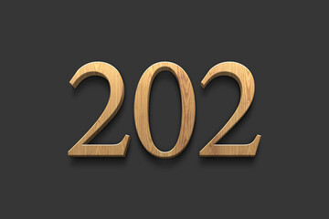 3D wooden logo of number 202 on dark grey background.