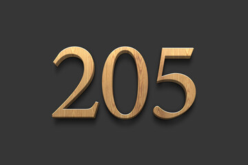 3D wooden logo of number 205 on dark grey background.