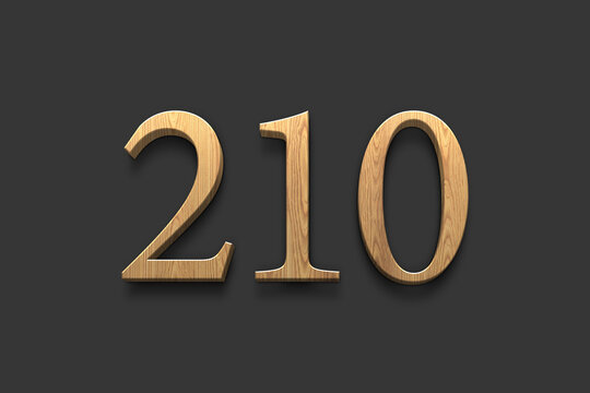 3D wooden logo of number 210 on dark grey background.
