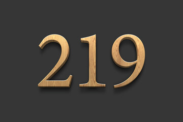 3D wooden logo of number 219 on dark grey background.